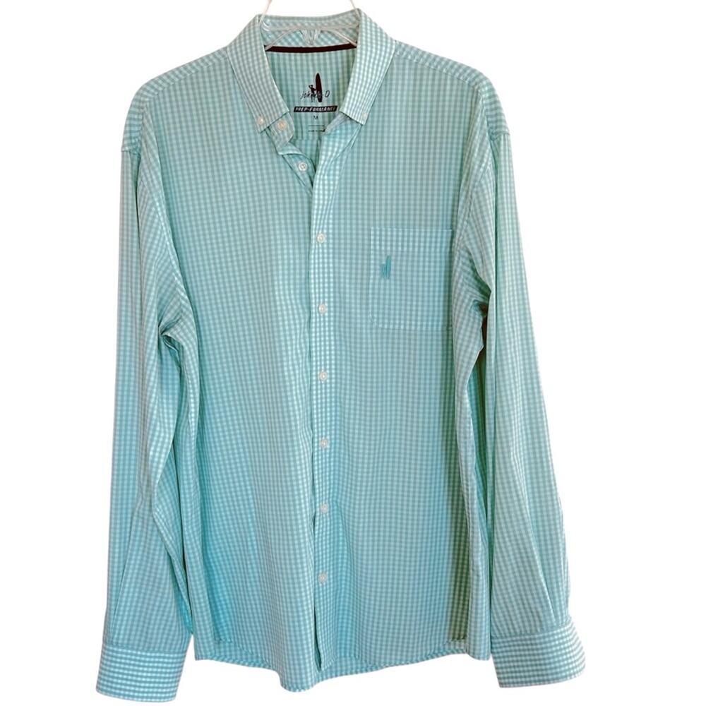 Johnnie-O Men’s Prep-Formance Button-Down Green Gingham Check Shirt Size Medium